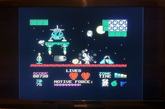  A Spectrum game running on the Vega, as displayed on a TV.