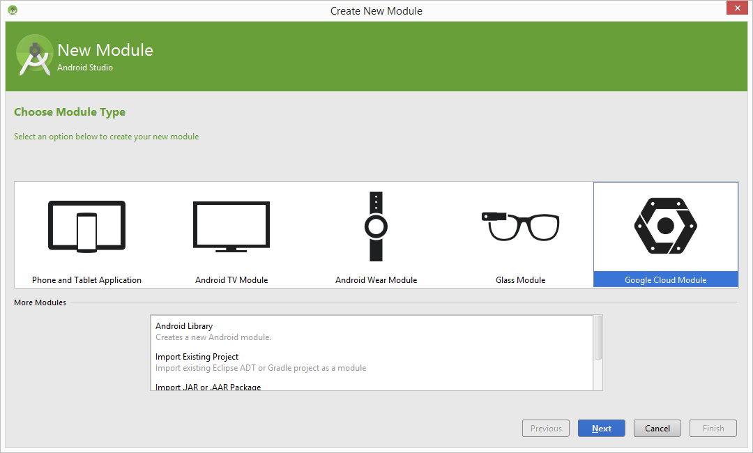 The new module wizard in Android Studio