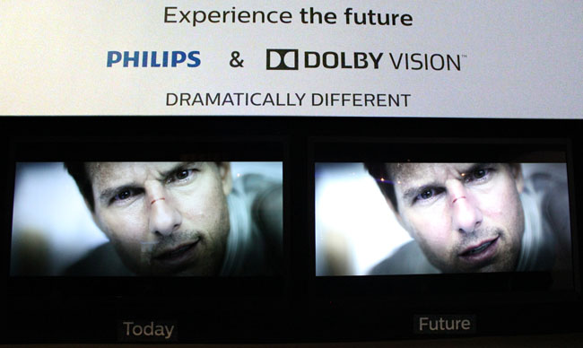 Dolby Vision IFA demo regular broacast feed (left) vs. Dolby vision (right)