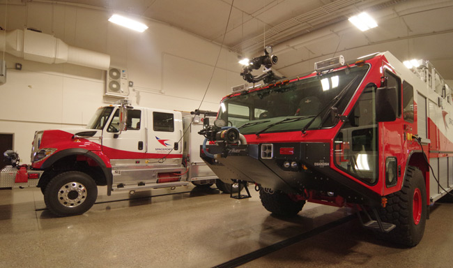 The firefighting trucks at Spaceport America