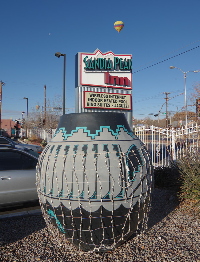 The Sandia Peak in in Albuquerque, complete with hovering hot air balloon