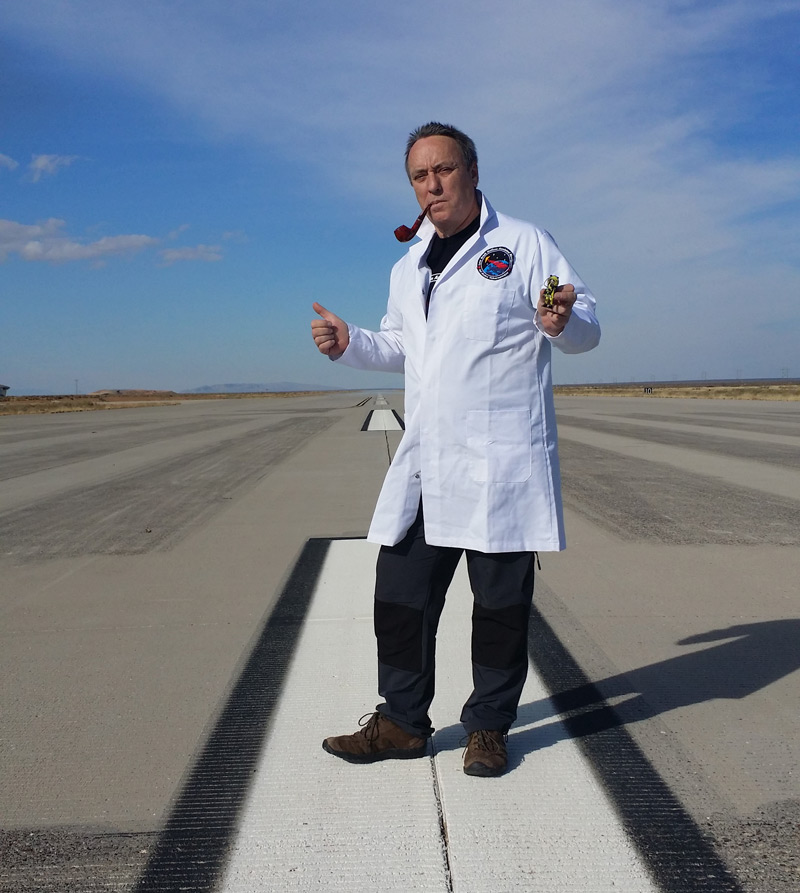 Lester on the runway in his SPB lab coat