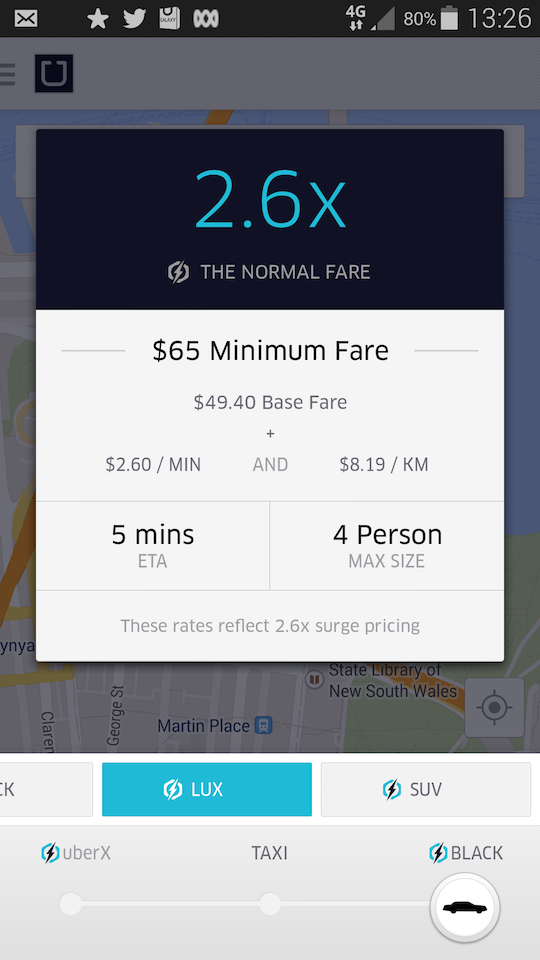 Uber surge pricing during Sydney seige