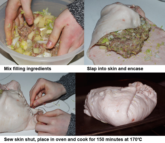 The four steps in preparing hog maw