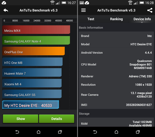 HTC Desire Eye Android smartphone