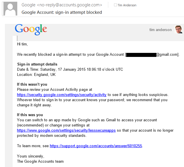 Google Mail blocks Outlook by default