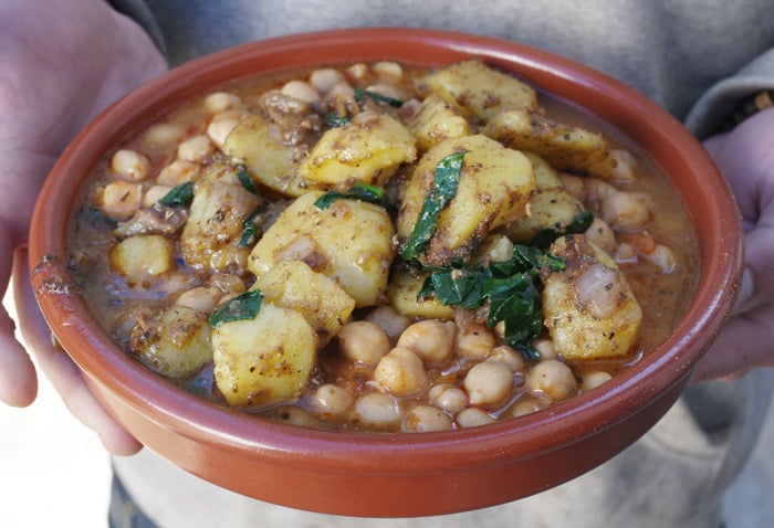 Sag aloo mixed with our chickpea stew