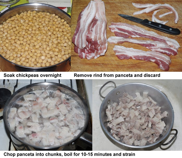 The first four steps in preparing the stew