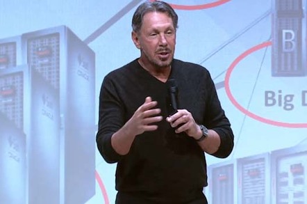 Larry Ellison on stage at the launch of Oracle's X5 engineered systems range
