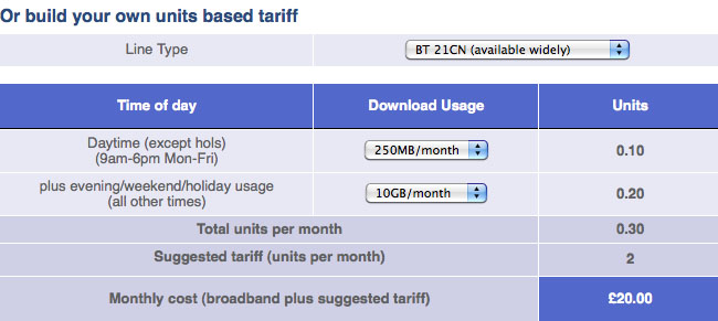 Andrews & Arnold build your own tariff