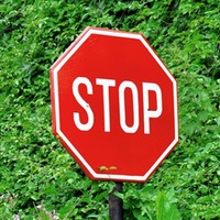 Stop sign in front of a bush. Image via Shutterstock