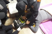 Woman being eaten by vacuum cleaner