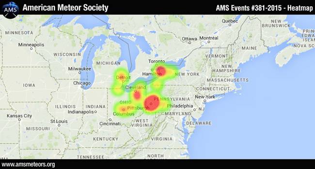 A heat map from the meteor's explosion