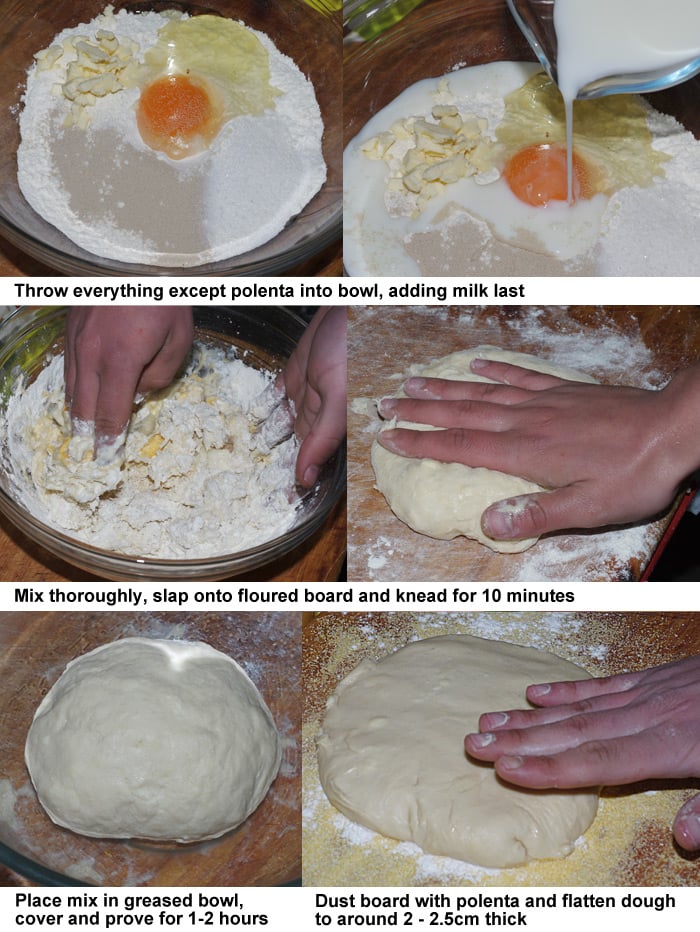 The first six steps in making muffins