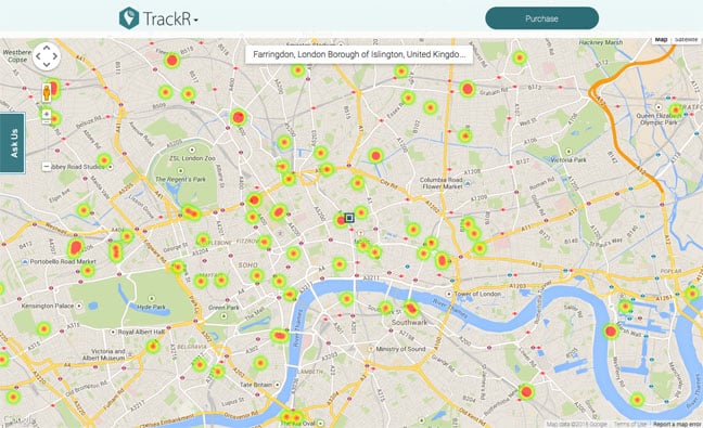 TrackR map zoomed in