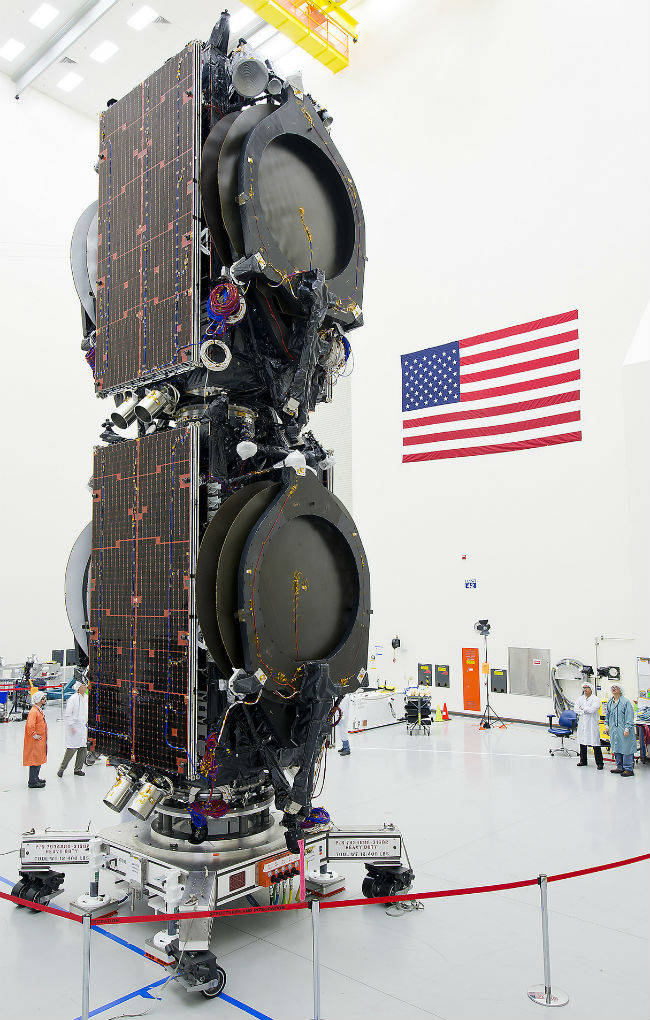 Stacked Boeing satellites ready for SpaceX launch