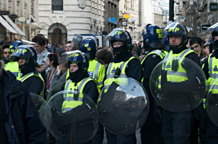 Riot police in London. Pic: Steve Jackson