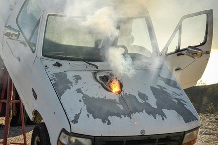 A truck disabled by Lockheed Martin's ATHENA laser