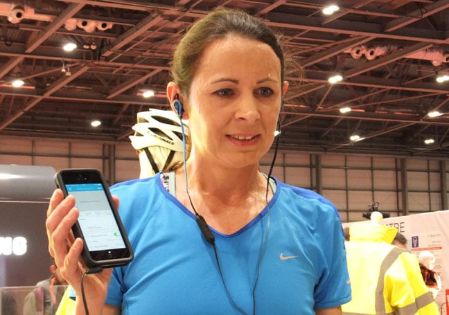 Champion runner Jo Pavey demos the SMS Audio Biosport
