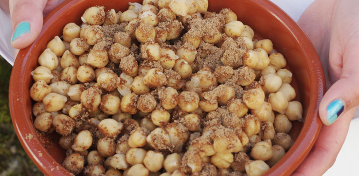 Close-up of the finished chana masala