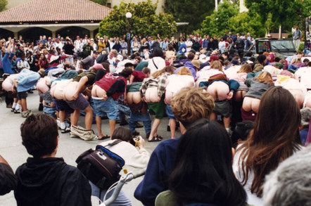 People mooning a crowd