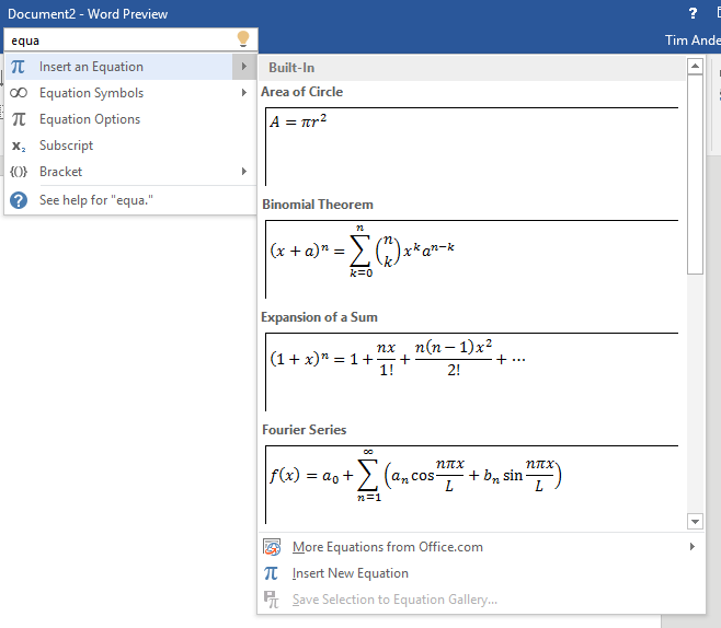 Using "Tell me" to insert an equation