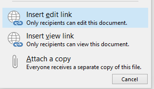 The new Attach Item dialog in Outlook