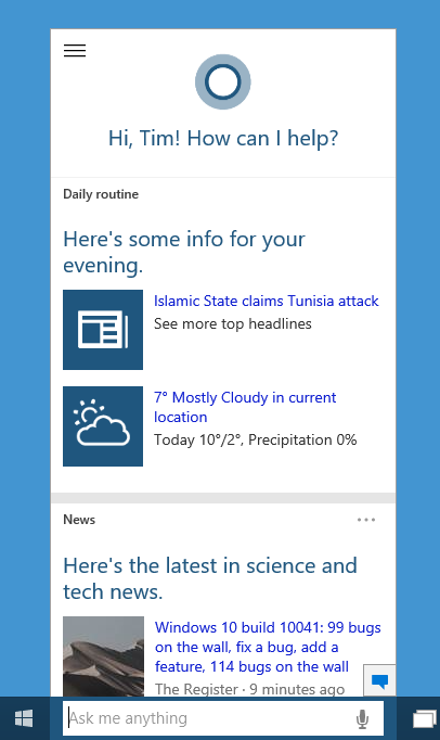 Cortana on Windows 10