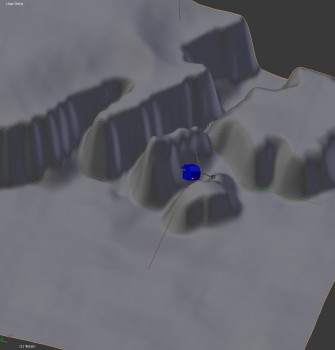 The likely position of Philae in a visualisation of a topographic modeling of the comet's surface. 