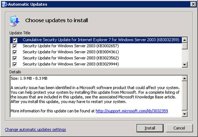 Windows Server 3002 updates