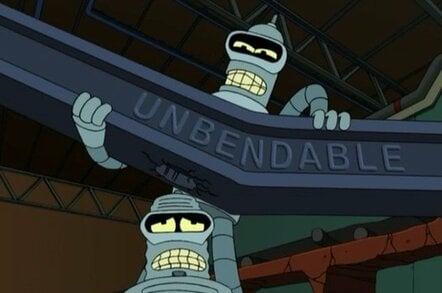 Bender the robot from Futurama bends an unbendable girder