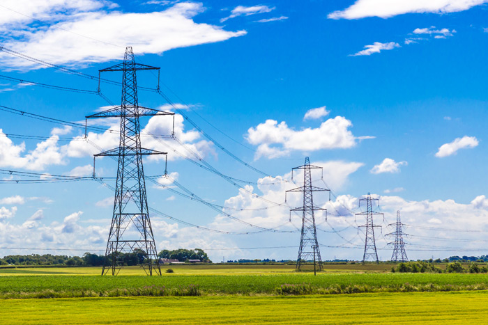 Traditional lattice pylons in the UK countryside