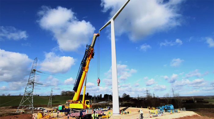 Video stil showing the erection of a T-pylon. Pic: National Grid