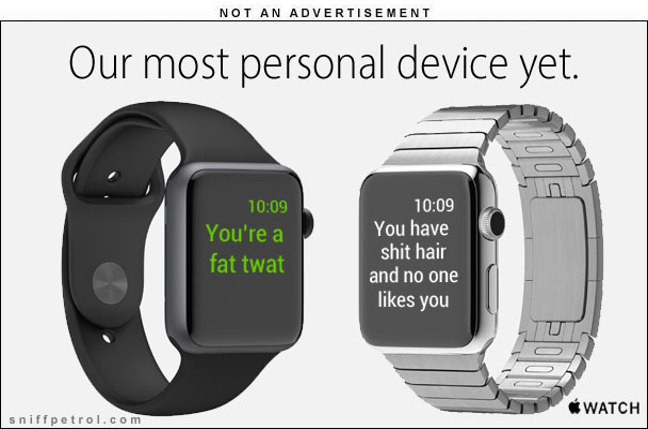 Spoof Apple Watch ad. Courtesy sniffpetrol.com