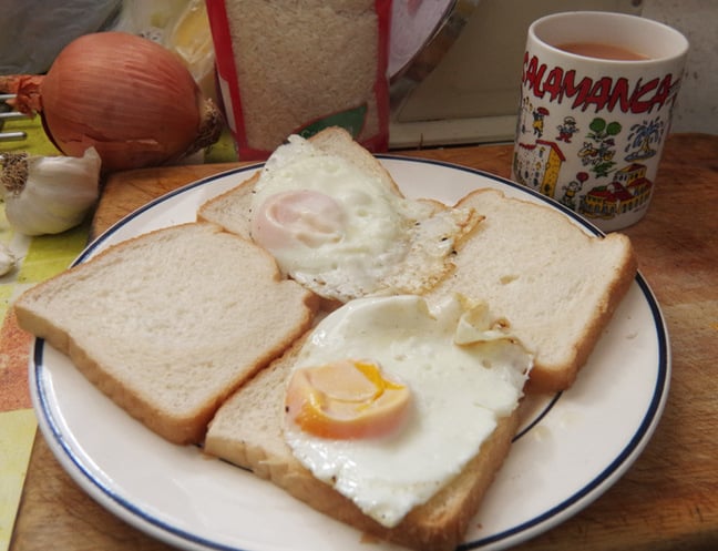 Two eggs sarnies and a mug of tea