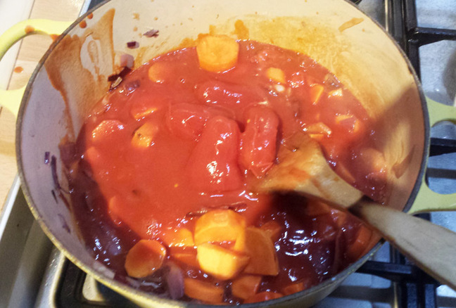 A pot of Nathan's stew during preparation