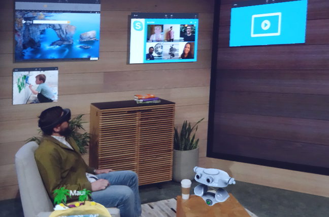 Screenshot of a HoloLens demo showing an augmented environment