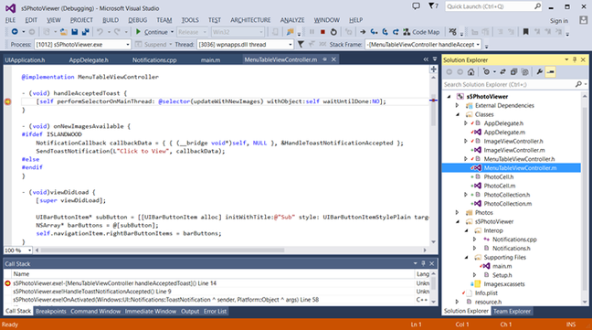 Debugging an Objective C app in Visual Studio