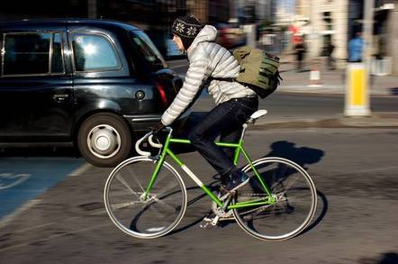 A cyclist on the road in London.