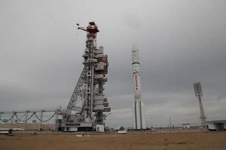 Proton-M preps for take-off on 16 May 2015. Image credit: Roscosmos
