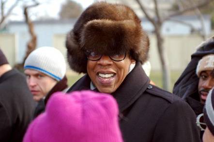 Jay Z wearing a silly hat at President Obama's inauguration.