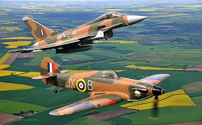 A Hawker Hurricane and a Eurofighter Typhoon