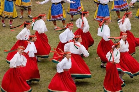 Estonia folk dancers in traditional costume