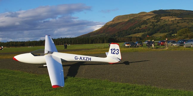 Martin's glider on the ground at the Scottish Gliding Union's airfield at Portmoak