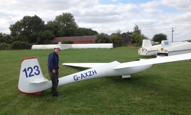 Martin poses with his Libelle glider