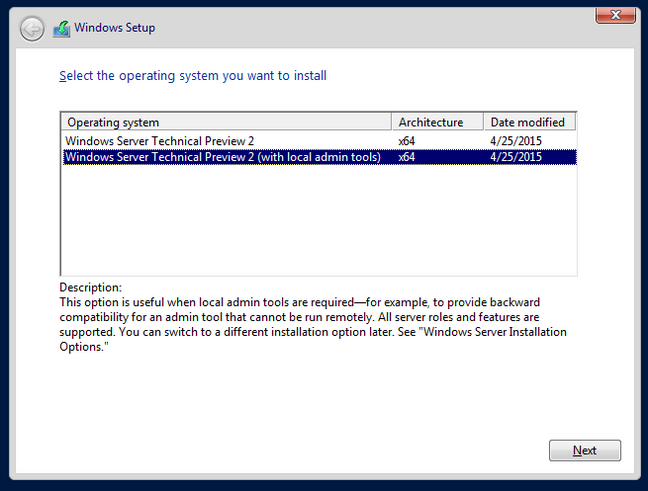 Installation options for Windows Server 2016