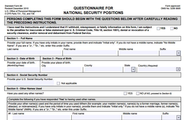 Standard Form 86