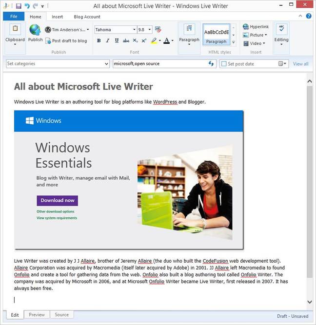 Windows Live Writer is to be open source