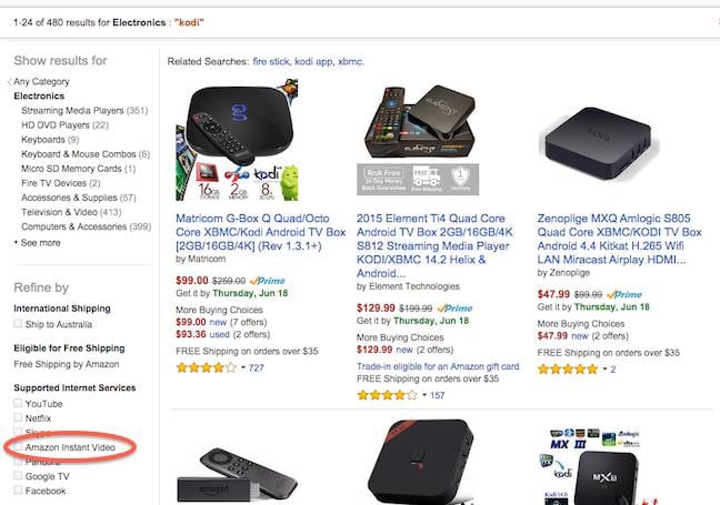 Kodi hardware for sale on Amazon