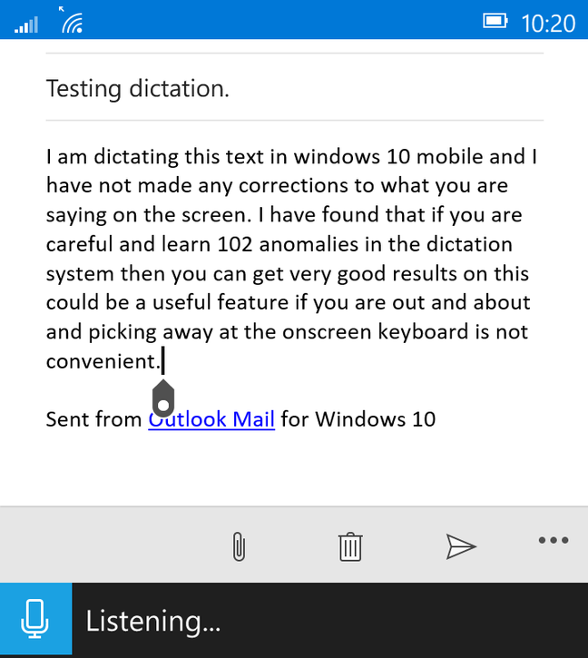 Dictation in Windows 10 Mobile